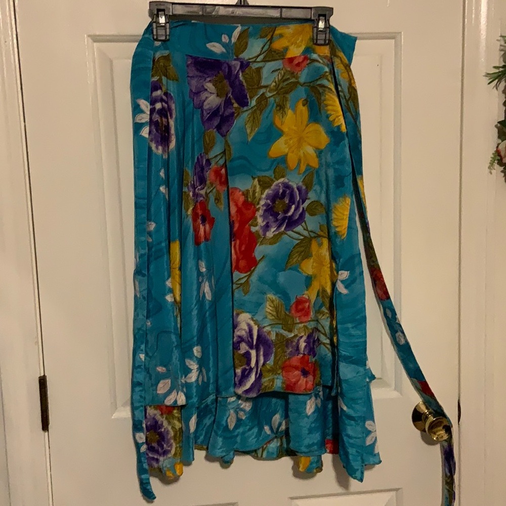 Floral Silk Layered Wrap Skirt AS IS